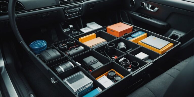 A clean car interior with organized storage solutions for busy drivers to declutter their vehicles.