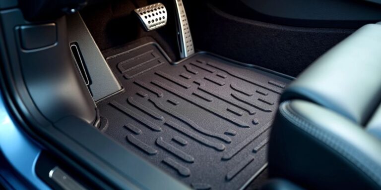 Stylish car floor mats in a vehicle interior.