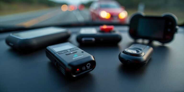 Essential car safety gadgets on a car interior.