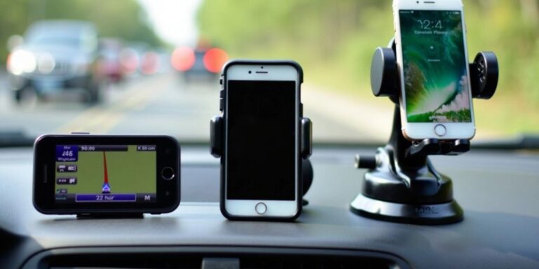 Essential car electronics accessories on a dashboard.